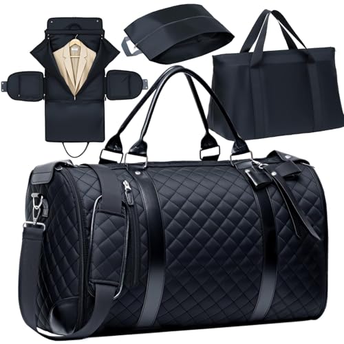 GARPROVM Garment Bags for Travel Women, 3 in 1 Convertible Garment Duffle Bags with Separated Tote Bag, Waterproof Suit Bag Travel Carry On Luggage Weekender Bag for Business Trip, Black by GARPROVM - Used condition - US$34.80