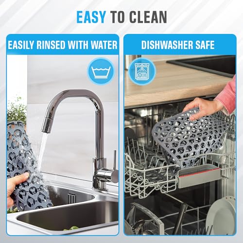 Silicone Sink Protectors for Kitchen Sink – 2 Pack Kitchen Sink Mats for Bottom of Sink – Heat-Resistant, Dishwasher-Safe Sink Grid – Non-Slip Sink Accessories, Flexible Sink Protector Mat – Gray