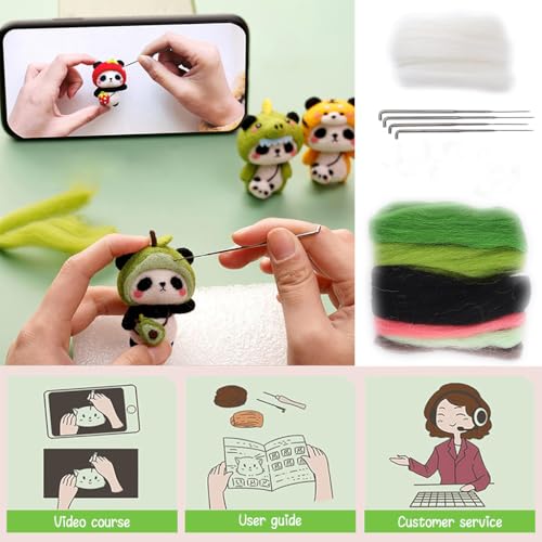 Image of PATPAT� Needle Felting Kit,Needle Felting Kit for Beginners,Wool Needle Felting Beginner Kits with Colorful Wool,Felting Needles,Instructions,for Adults Beginner Supplies DIY (Avocado Panda)