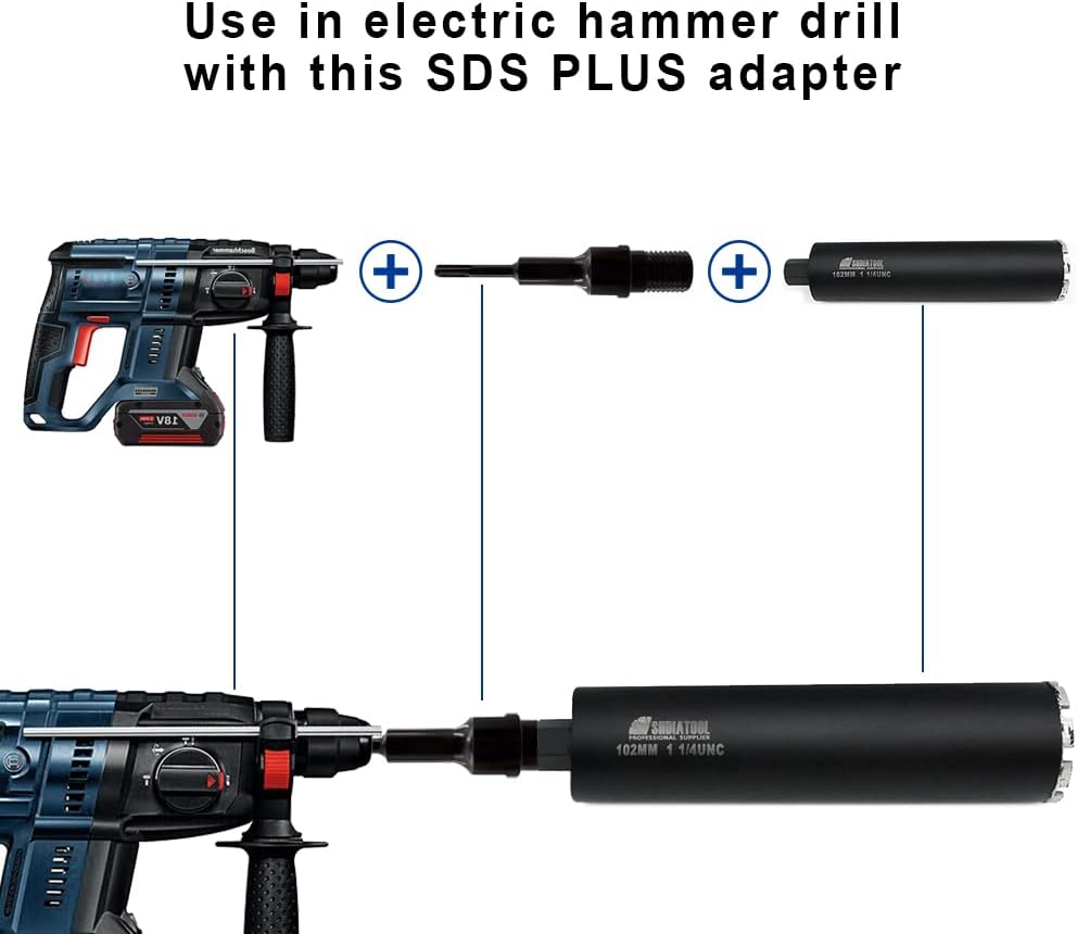 SHDIATOOL Core Drill Bit Adapter 1-1/4-INCH UNC Thread Male to SDS Plus Shank Conversion