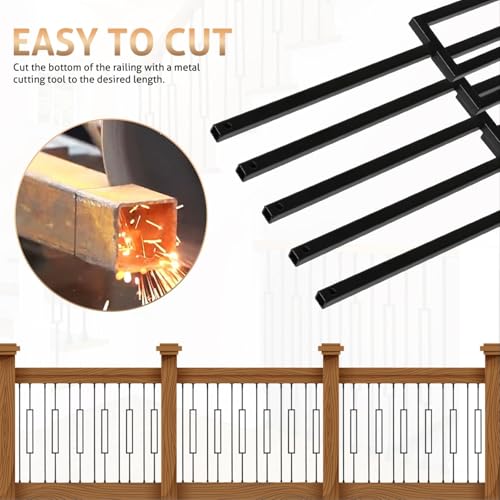 WICHEMI 32 Pack Balusters for Staircase Interior, 44" x1/2" Wrought Iron Stair Balusters Indoor Hollow 16 Single Rectangle 16 Straight with 64 Fixed Swivel Shoes by WICHEMI - Image 5