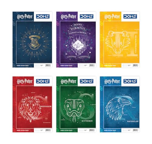 Image of Doms Harry Potter Series Notebook | A4 Size | 172 Pages | Single Line | Centre Stapled | Set of 6 Designs | Paper with smooth writing experience | Tough Cover Board for increasing life of use