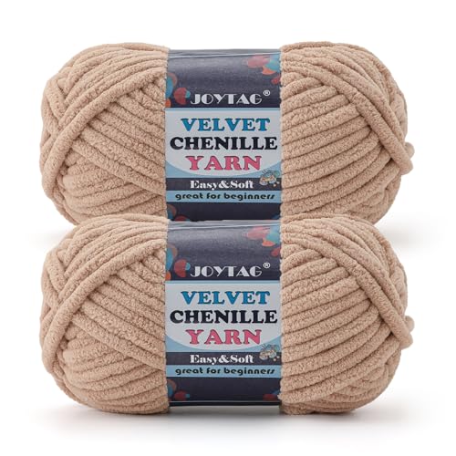 Image of 2 Pack Chunky Chenille Yarn for Crocheting and Knitting Beginners,Thick Bulky Plush Fluffy Velvet Soft Baby Blanket Crochet Chenille Yarn for Crocheting Blankets /Amigurumi /DIY Crafts(Khaki Brown