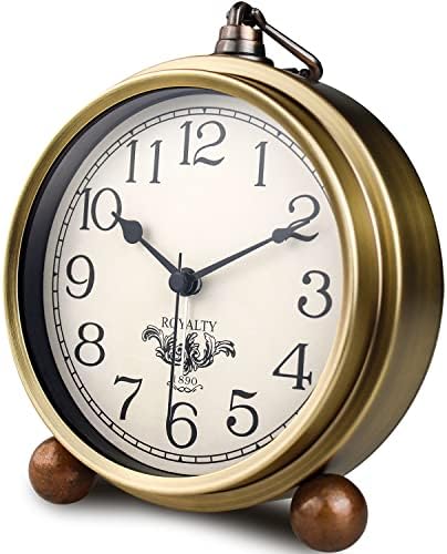 NEOTEND Gold Desk Alarm Clock for Bedroom Kids Modern Mantel Small Table Clock Desktop Farmhouse Tabletop Metal Battery Operated Clock for Bedside Living Room Office Silent 5.5 Inches (Arabic)