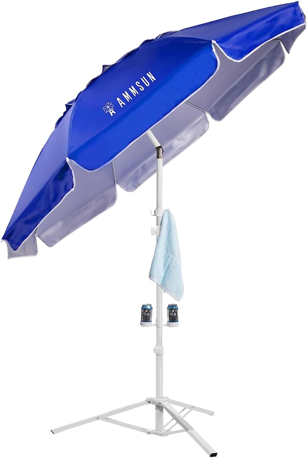 AMMSUN 6.5ft Sun Shade Umbrella, Portable Umbrella with Stand, Blue | Lightweight Freestanding Umbrella for Sports Event, Includes Tripod Base & Carry Bag, Adjustable Tilt & Height, Easy to Carry