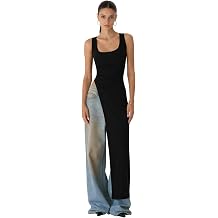ZGMYC Womens Sexy High Side Slit Maxi Dress Sleeveless Scoop Neck Tank Dress Asymmetrical Long Dresses Concert Outfit
