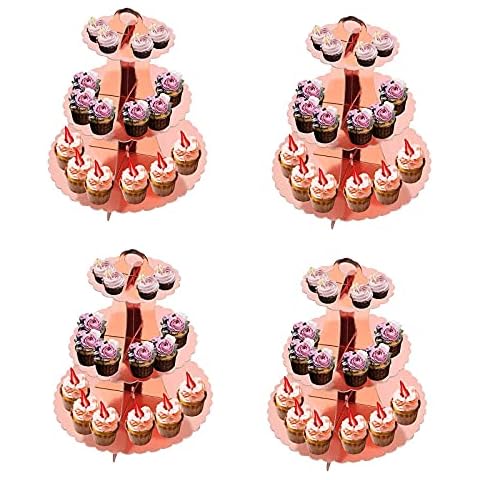 4 Stück Rose Gold Tortenständer aus Karton Cover