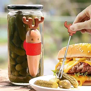 Shinelingee Stainless Pickle Fork, Pickle Grabber, Fruit Fork, Detachable Pickle Grabber Tool, Prevent Pickle from Slipping, Compatible with all Pickle Jar, Cute and portable kitchen gadgets (Red)