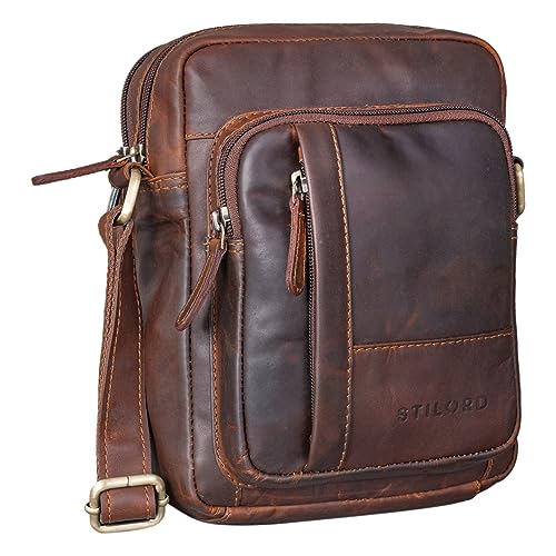 Bolso de hombre de cuero genuino STILORD Godric de alta calidad en marrón oscuro