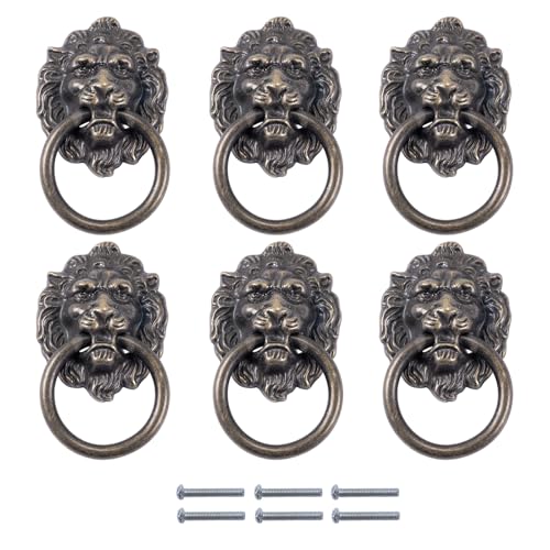 Markcain 6 Pack Lion Head Drawer Pulls, Antique Brass Lion