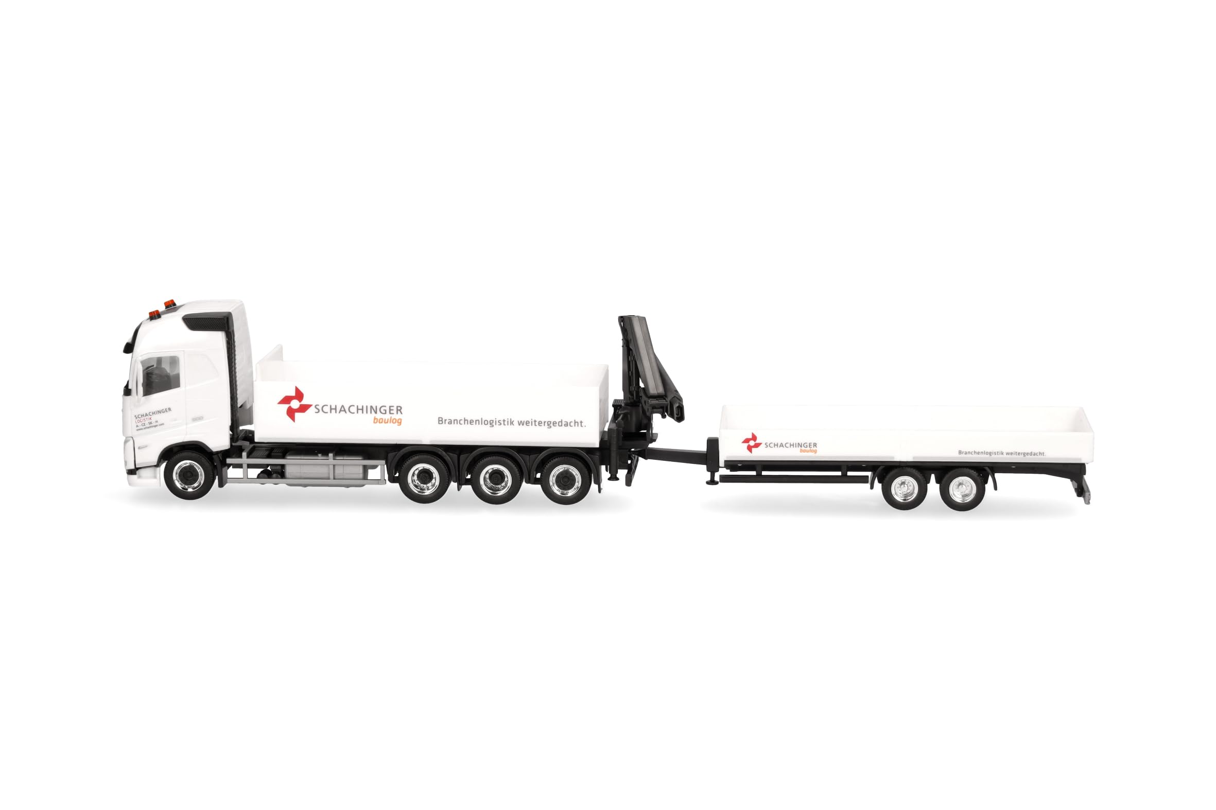 Herpa camion modello Volvo FH GL 2020 camion con pianale a 4 assi con rimorchio ribassato a 2 assi "Schachinger" (Austria), miniatura in scala 1:87, da collezione, Made in Germany, plastica