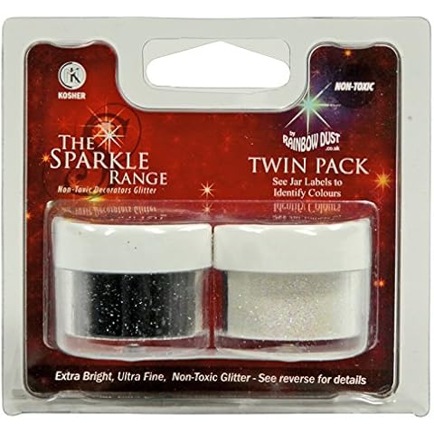 Rainbow Dust Twin Pack Non-Toxic Kuchen Glitzer Dekoration Hologram Black Schwarz + White Weiß Cover