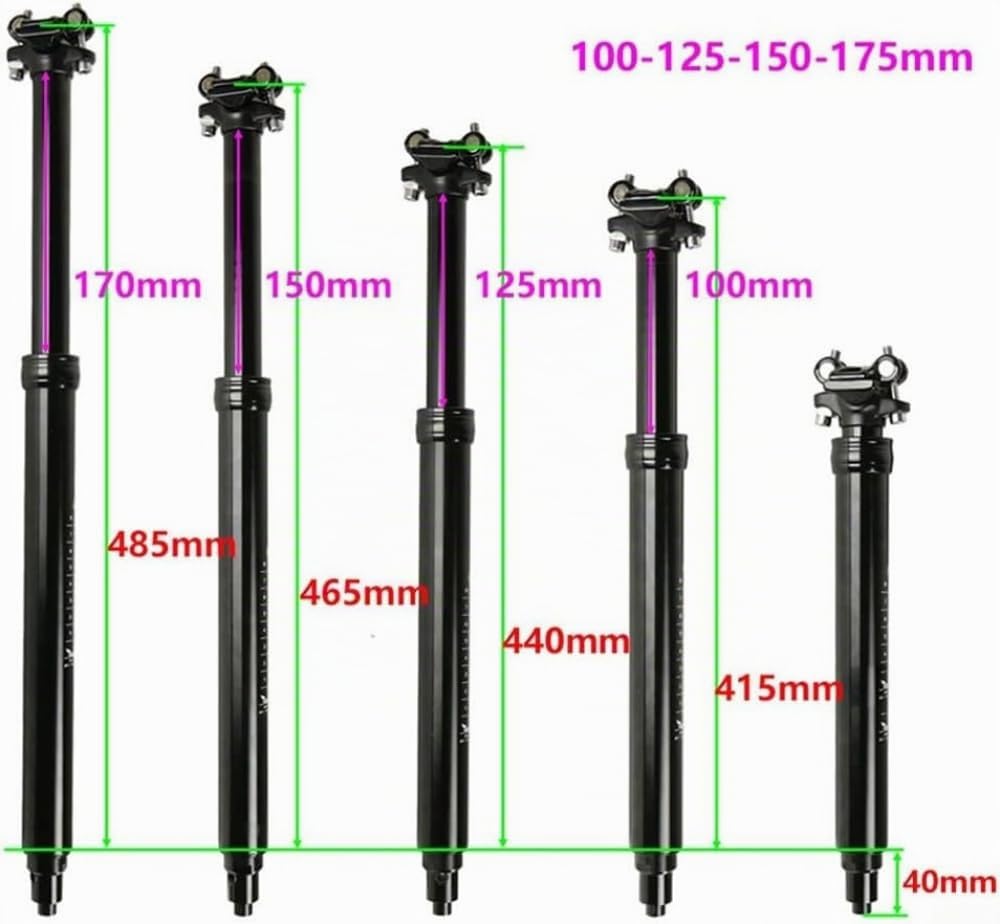 Tige de selle de vélo - Contrôle du fil de levage - Tige de selle télescopique de 31,6 mm - Débattement réglable de 100 à 170 mm