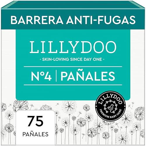 Pañales LILLYDOO delicados con la piel - talla 4 (9-14 kg), caja de medio mes (75 unidades), protección contra fugas, suaves, sin perfumes ni lociones y dermatológicamente probados