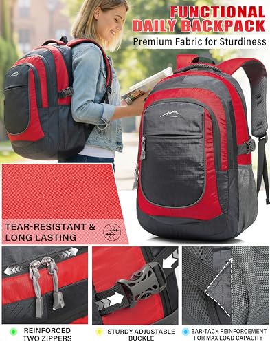 Image of ProEtrade Extra Large Backpack Bookbag for College Travel Laptop Business Hiking Backpack Fit Laptop Up to 17 Inch Sturdy Multi Compartment Gifts for Men Women Night Light Reflective (Light Red)