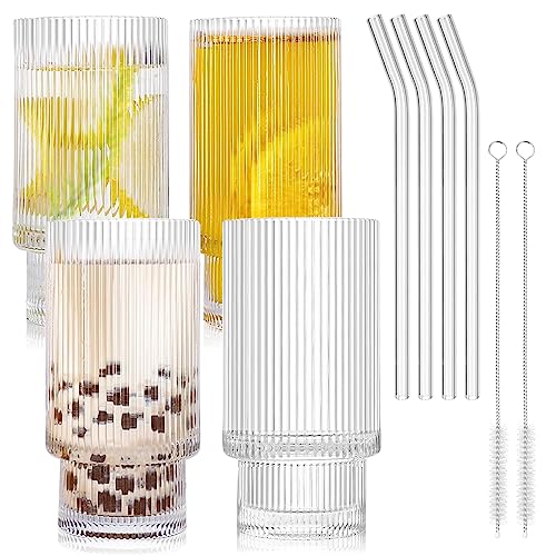 Set di bicchieri - Bicchieri da cocktail, bicchiere da birra, bicchiere long drink, bicchieri per caffè freddo con cannucce e spazzole per la pulizia - Perfetti per campeggio, feste e bar!