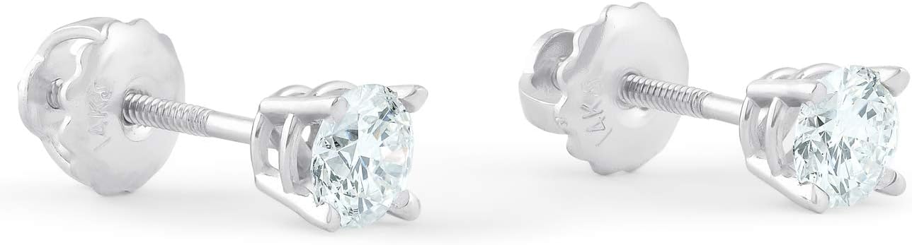 Pompeii 3/4 Ct Diamond Screw Back Studs 14k White Gold Lab Grown Eco Friendly (((G-H)),SI(1)-SI(2))