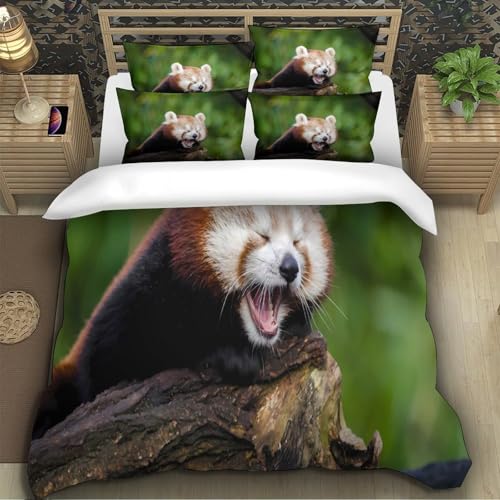 Housse de couette respirante panda roux parure de lit microfibre résistante single