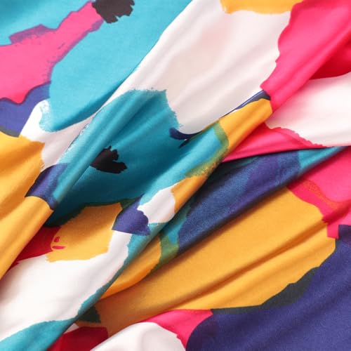 Image of DRESHOW 35 inch Large Square Satin Head Scarf - 4Pcs Silk Accessories Classic Patterned Squares Beach Bandanas for Women
