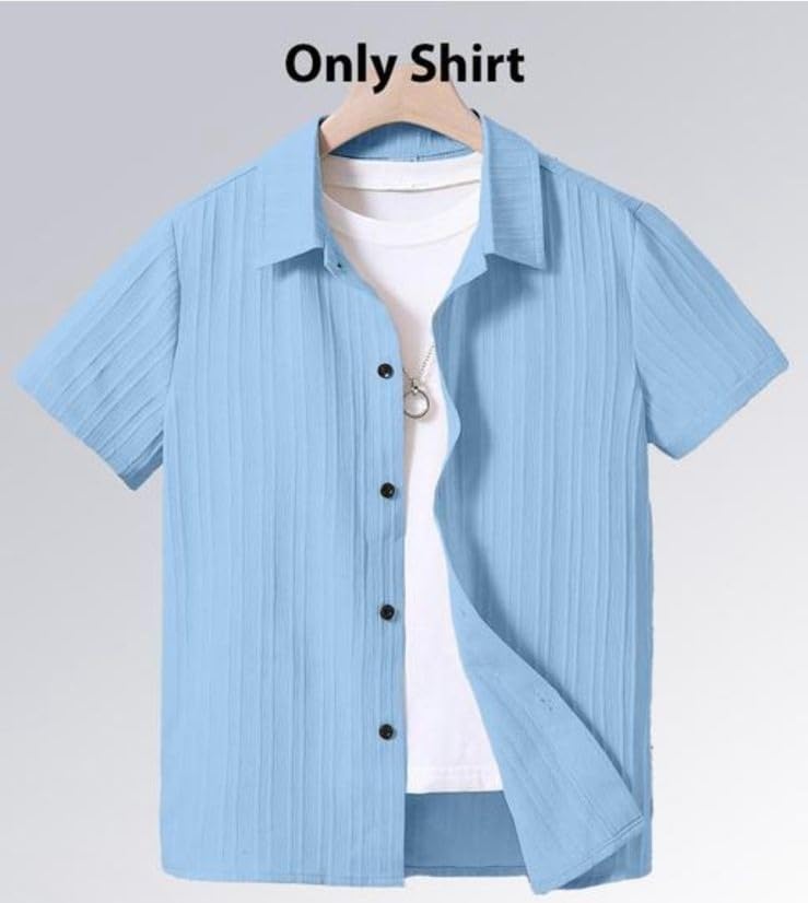 Image of Vikita Enterprise Devansh Cotton Stylish Boys Shirts Regular Fit Hawaiian Sugarcane Strips Popcorn Plain Unisex Shirt