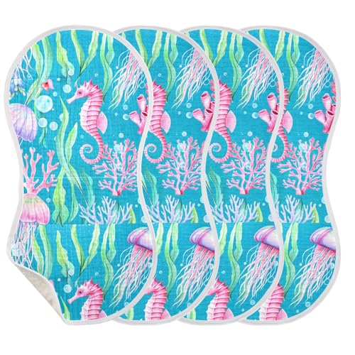 xigua Underwater Seahorses Muslin Baby Burp Cloths Set of 1, Super Soft & Absorbent Burping Rags, Cotton Burp Clothes Shower Gift for Newborn, Baby Girls and Boys3