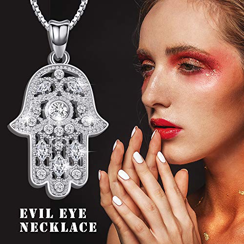 Aniu 925 Sterling Silver Hamsa Hand of Fatima Evil Eye Jewelry for Women With Cubic Zirconia - Comes With Black Gift Jewelry Box3