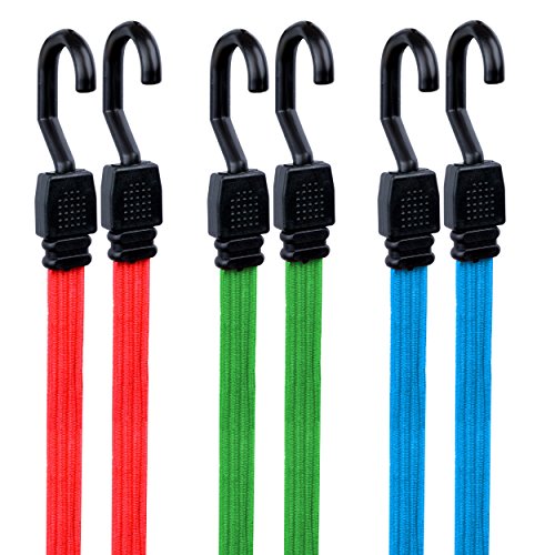 Preisvergleich Produktbild Gepäckspanner Fahrrad 6er Set flach - Spanngummis mit Haken, Spanngurt, Expander, Expanderhaken für Fahrradkorb, Fahrradträger, Gepäckträger