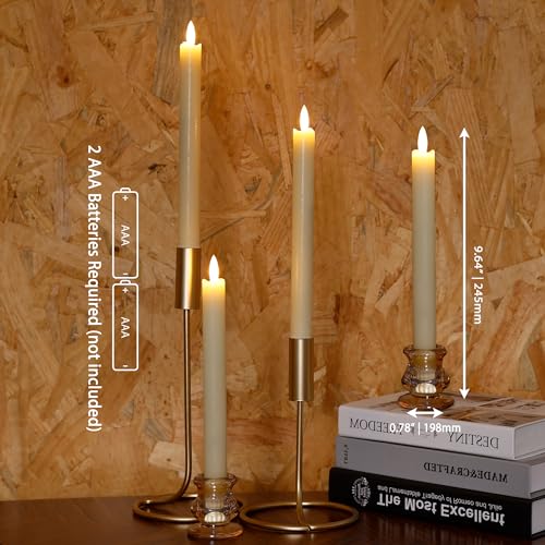 Image of Flameless Taper Candles with Rmote, 9.6 inch Real Wax Battery Operated Candles with 3D Wick, Led Flickering Candlesticks, Electric Candle for Home, Wedding, Party, Decor, Ivory