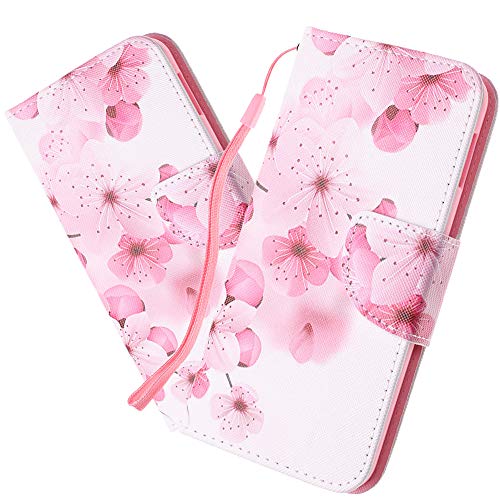 HMTECHUS Xiaomi Mi 8 Lite Case Luxury Shell PU Premium Leather Flip Card Slot Wallet Kickstand Bookstyle Hand Strap Magnetic Cover Compatible with Xiaomi Mi 8 Lite - Elegant Peach HX