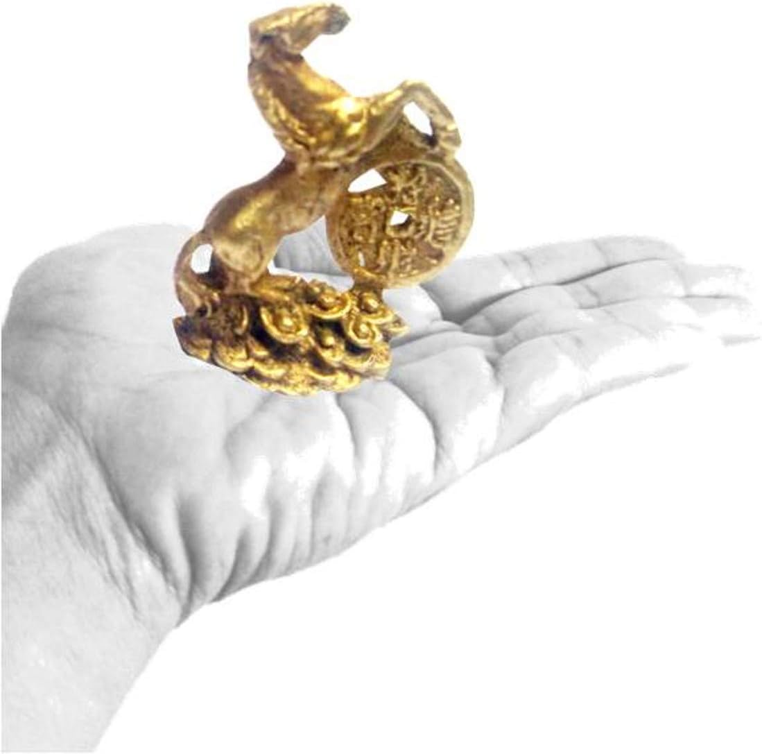Purpledip Rare Miniature Brass Statue Horse with Lucky Coin: Unique Collectible Gold Finish Fengshui Charm (11906) - Image 3