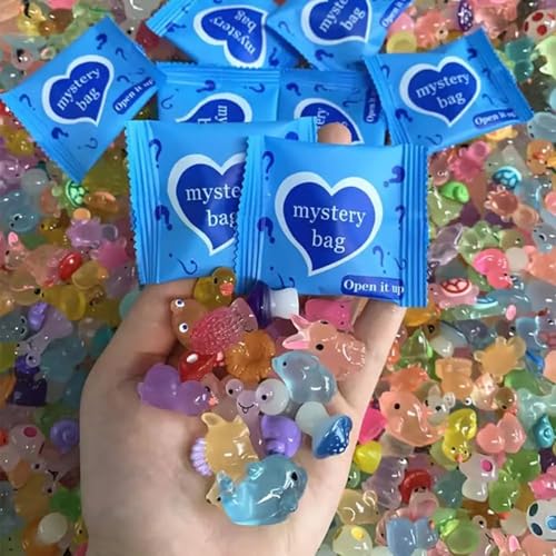 Nixegym (100PCS) Mini Glow in The Dark Animal Resin Models Mystery Resin Animals Blind Bag for Birthday Party Gift DIY Crafts Ornaments Random Design