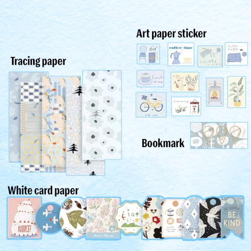 Image of The AutoStory Vintage Scrapbook Album Kit - A6 Junk Journal Notebook with Aesthetic Stickers, Collage Paper Pack & Washi Tape - DIY Journaling Supplies Gift for Teens & Girls (Daily Bloom, Blue)