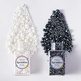 Edible Black and White Sprinkles, White Pearl Sprinkles, Black Sugar Pearls, Edible Pearls for Cake Decorating, Cupcakes, Ice Cream Toppers, Macarons, and Cookies(4.23oz)