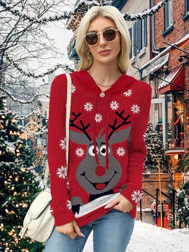 MixShe Women’s Color Block Knit Hoodie – Casual Long Sleeve Pullover Sweater Tops with Pocket