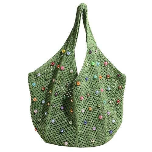 ANYZSCO Bolsa de ombro Boho de crochê com miçangas coloridas | Bolsa de malha hippie estética colorida para mulheres, Verde, 16.5 x 0.8 x 20 inches