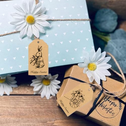 VYNZOR 30 Stück Osteranhänger Set, 6 Verschiedene Designs mit Hasen Eiern und Grüßen, Geschenkanhänger aus Karton mit Juteschnur, Perfekt für Geschenkverpackung Partydekoration und Osterkörbchen