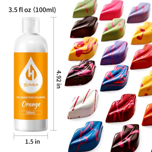 Image of Orange Oil Based Food Coloring for Chocolate - Herbeklab 100ml Professional Concentrated Oil Food Dye for Candy Melts, Chocolate, Cake Pops, Strawberries & Baking