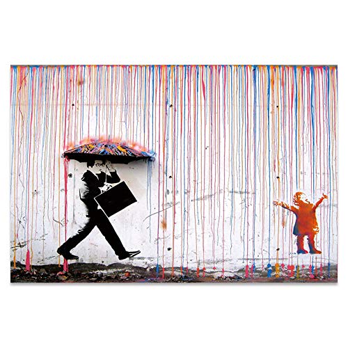 Home Decors Wandmalerei Banksy Street Graffiti Poster Einzigartige Kunst Regen Mädchen Regenschirm Straße Kunstwerke Leinwand Dekoration 30 x 50 cm (12 x 20 Zoll) Innenrahmen Cover