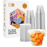 Turbo Bee 120 Pack 9 OZ Clear Plastic Cups with Flat Lids, Disposable Dessert Cups with Lids for Fruit, Snack Smoothie, Pudding and Ice Cream (No Hole)