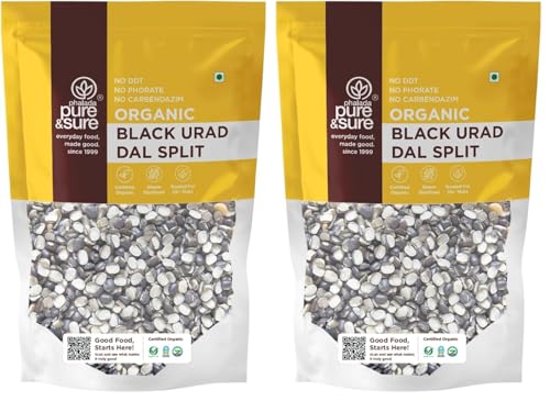 Image of Pure & Sure Organic Black Urad Split 500 gm | 100% Natural & Premium Kali Urad Dal Chilka | Rich in Protein | Unpolished & Unadulterated | (Pack of 2)