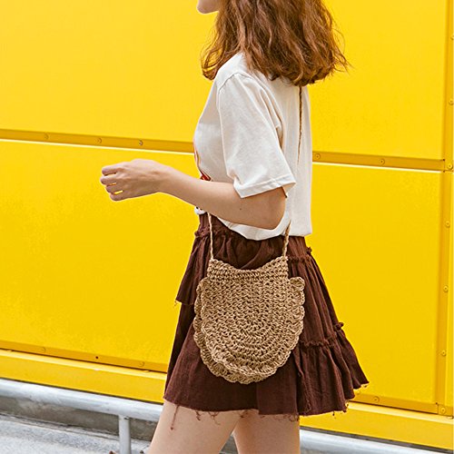Image of Teeya Straw Crossbody Bag Women Weave Shoulder Bag Round Summer Beach Purse and Handbags