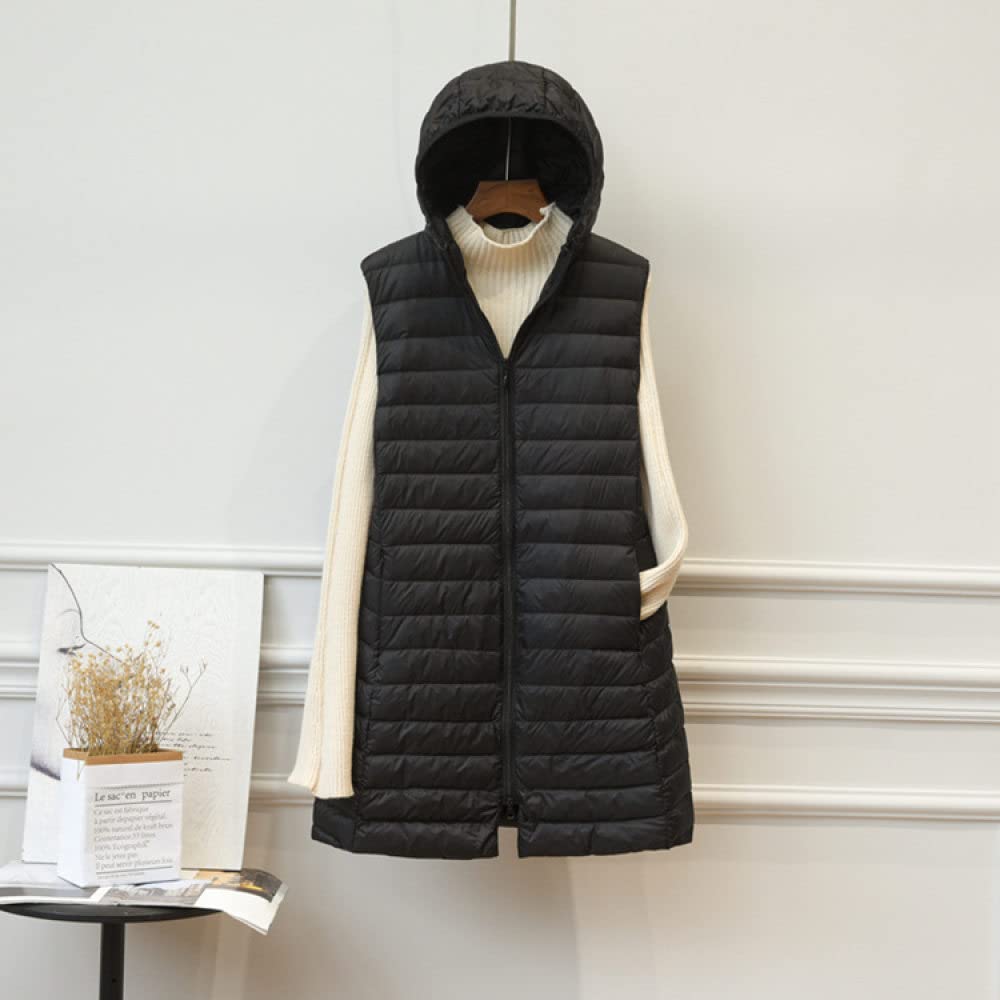 Long Weste Damen,Lange Daunenweste Damen Longline Daunenweste Mit Kapuze, Damen Langer Ärmelloser Daunenmantel Elegante Leichte Übergangsweste Gesteppte Packbare Weste Für Damen Mädchen Im Freien