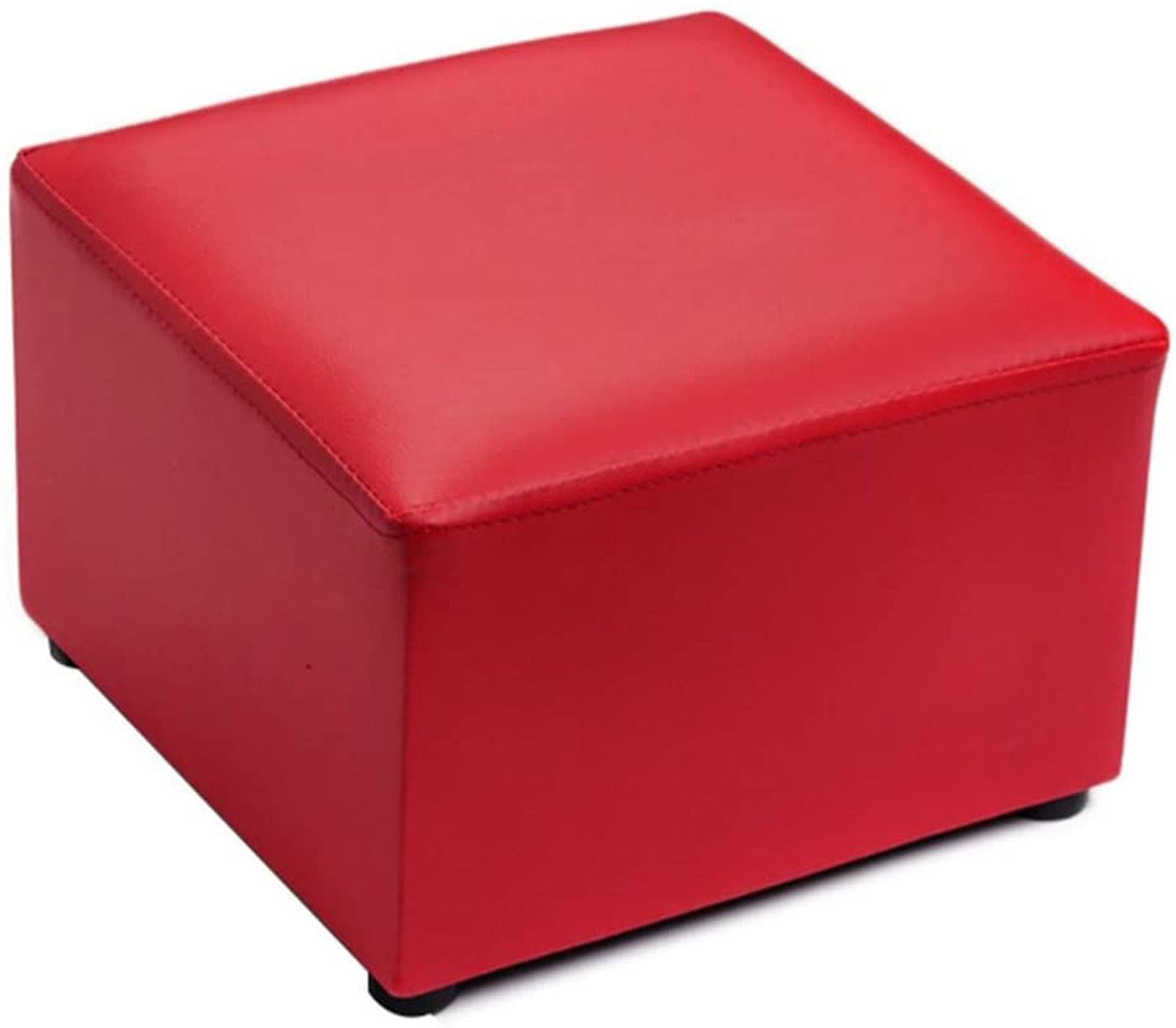 Tabouret repose-pieds carré rouge 28x28x18cm en cuir PU pour salon