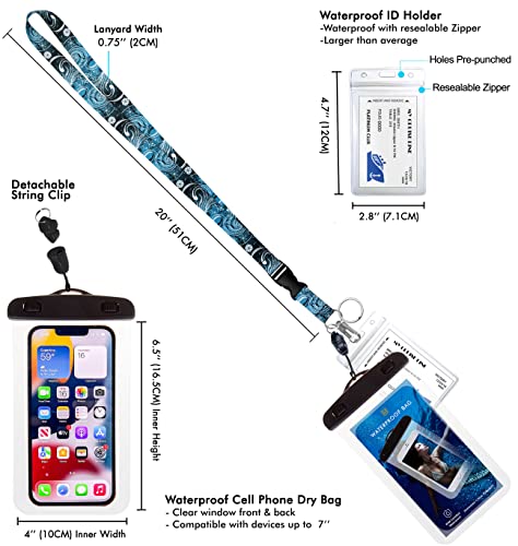 3-Pk Waterproof Phone Pouch Phone Dry Bag Case For Iphone 13 12 11 Pro Max Xs Max Samsung Galaxy S10 Google Up To 7.0". Cruise Lanyard & Waterproof Id Key Card Holder Clip. Vintage Florals. #TOP1