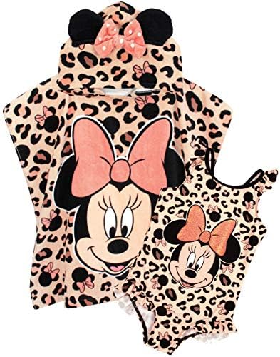 Disney Minnie Mouse Girl's Swimsuit & Hooded Towel Poncho Set 5-6 Years Pink