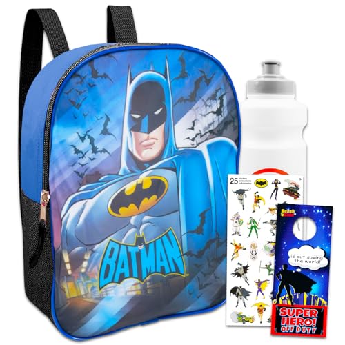 DC Comics Batman Mini Backpack for Boys - Bundle with Mini Backpack, Water Bottle, Stickers & More | Batman School Bag for Kids