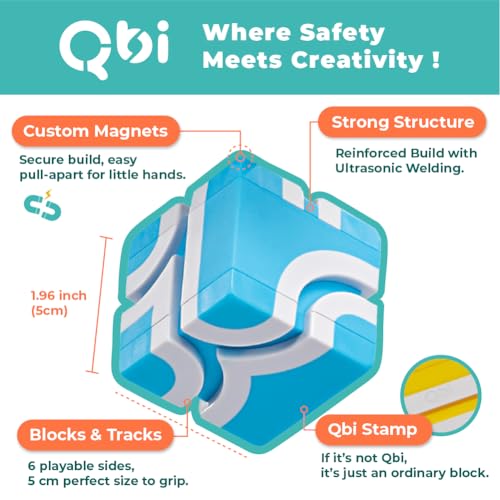 Image of QBI Magnetic Cube Track Set, 4-in-1 Race Car Track Blocks, Kids Ages 3+ | 36-Pc Magnetic Cube Blocks & 3D Track, 60 Challenge Cards, ABS Lead-Free Printing, Montessori STEM Play, Birthday Gift