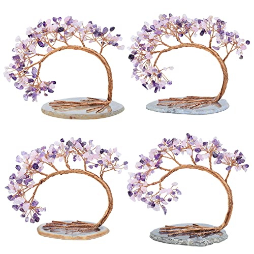 mookaitedecor Natural Amethyst & Rose Quartz Crystal Stone Money Tree with Agate Slice Base for Office Home Decor Wealth Luck Healing Crystal Stone Feng Shui Tree Ornaments - Image 3