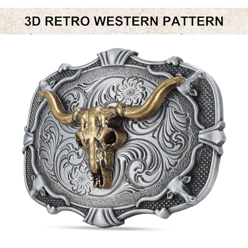 Image of Western Cowboy Belt Buckle for Men Vintage Cowboy Cowgirl Rodeo Texas Buckle Longhorn Bull Belt Buckles