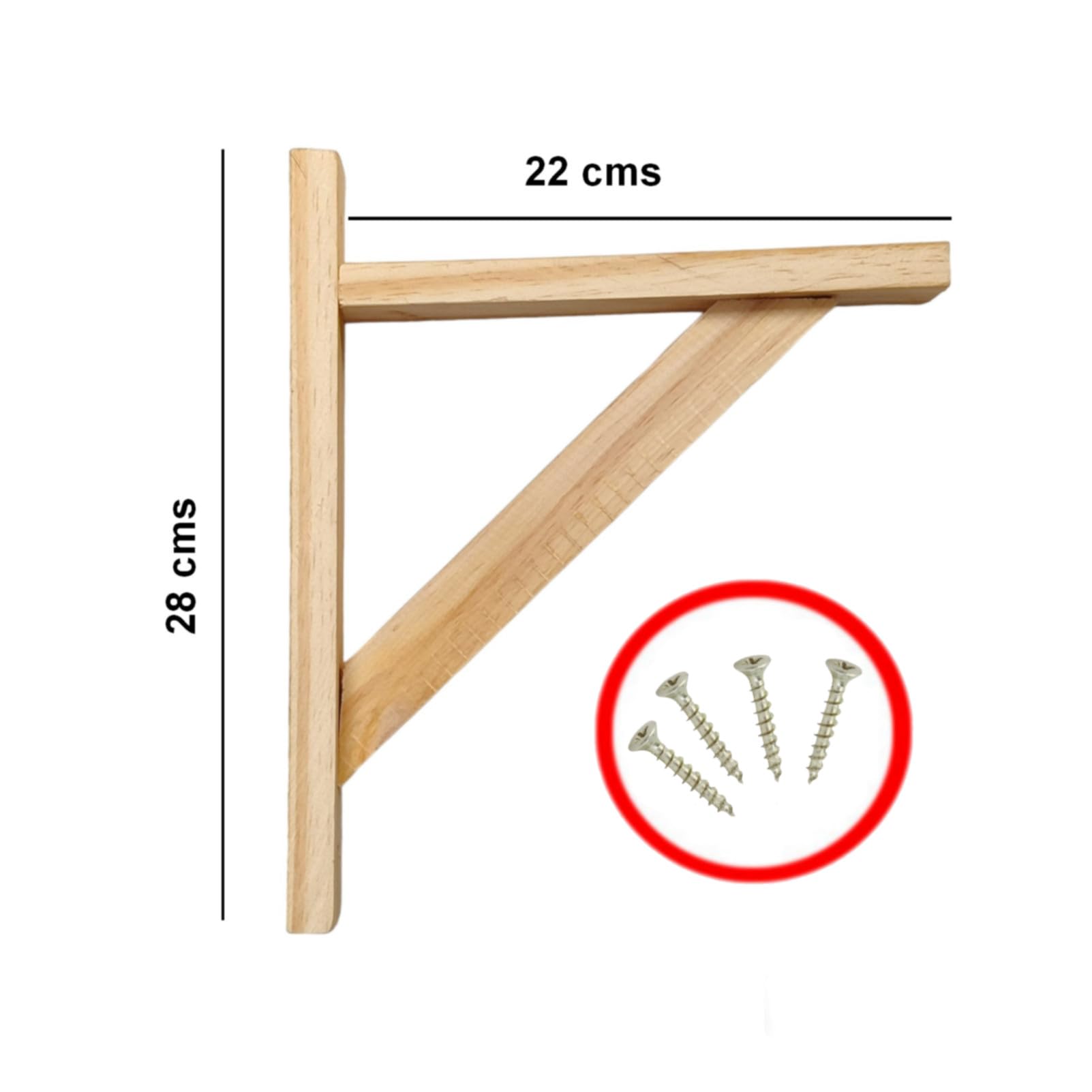Soportes escuadras de Estante 4 unidades de Madera de Pino Aketemola | Estilo Natural para Baldas | Hechas a Mano | Fácil Instalación | 28x22 cm